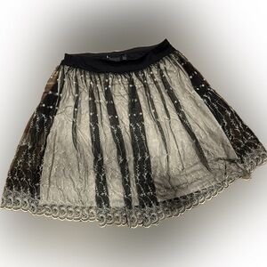 NY & Company Black and Cream Lace Overlay Skirt